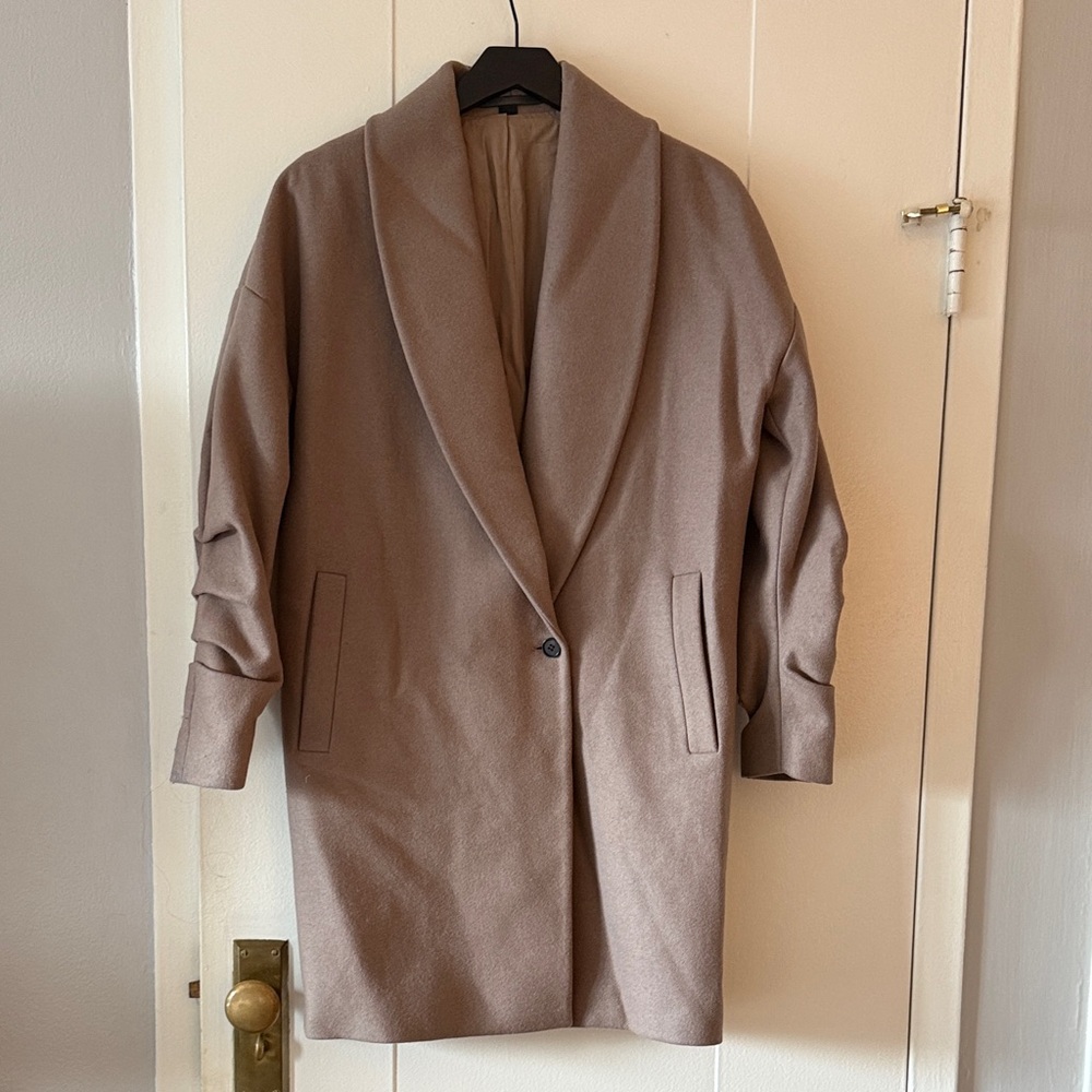 All Saints Womens Taupe Shawl Collar Wool-Blend Coat